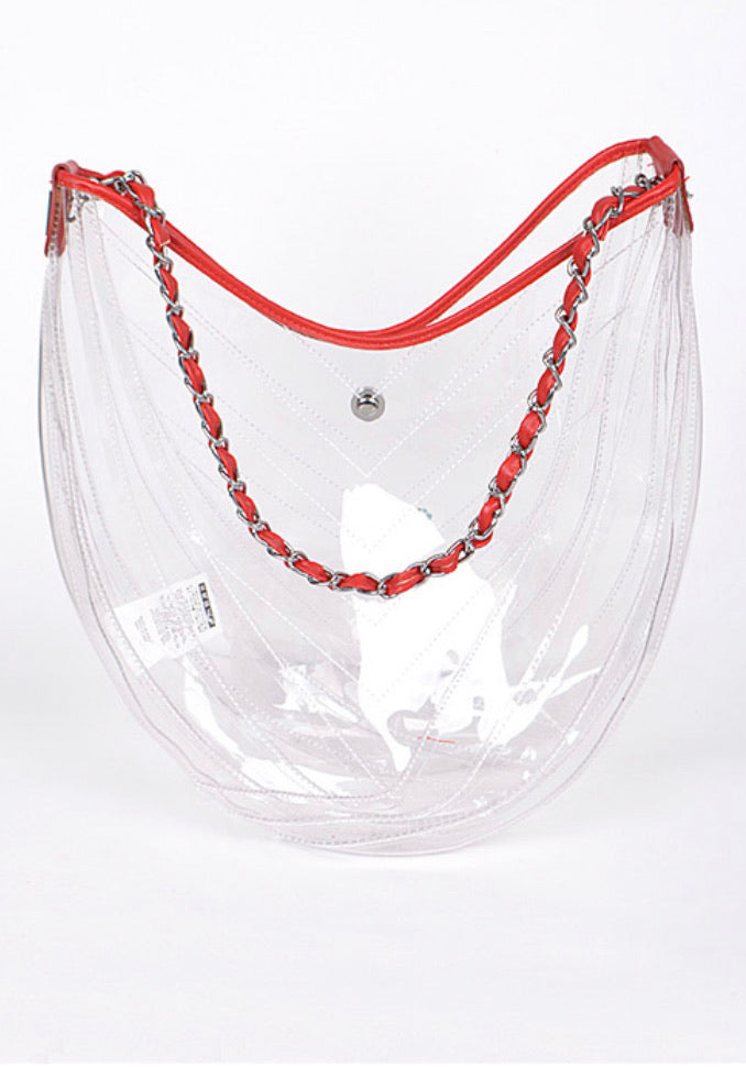 Quilted Clear Tote ( Red )