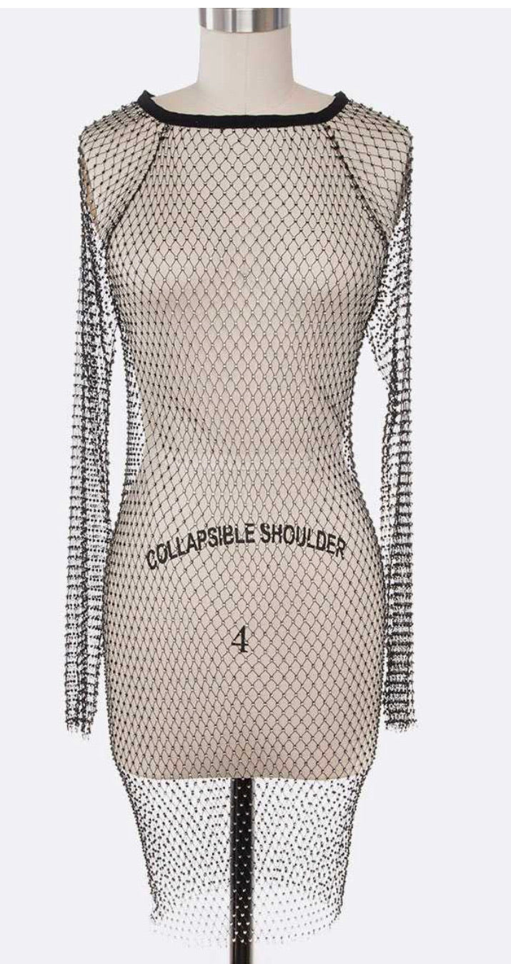 Rhinestone Fishnet Mesh Long Sleeve Dressy Coverup