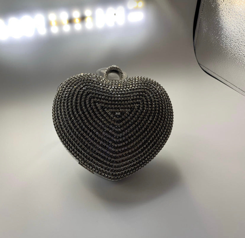 OUR SIGNATURE!! Rhinestone Puff Heart Shape Box Clutch
