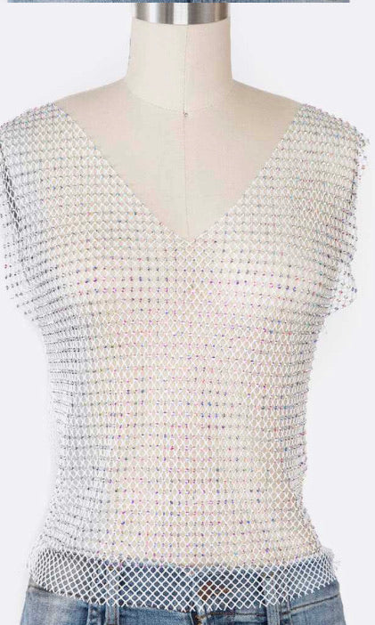 Crystal Pave Iconic Fishnet Mesh Top  (UNISEX)