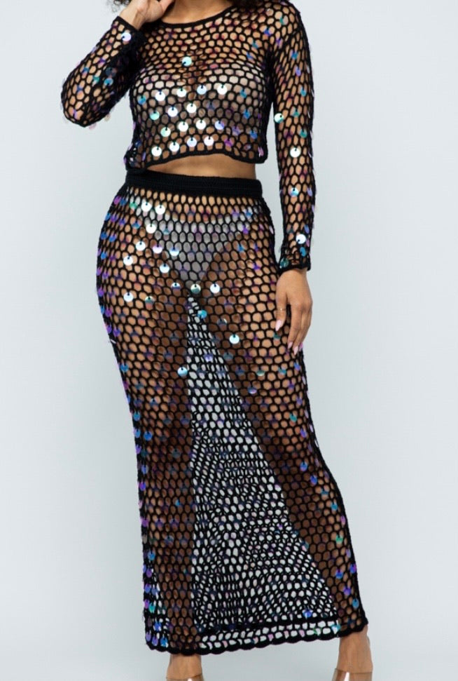 FISHNET CROCHET MAXI SKIRT SET